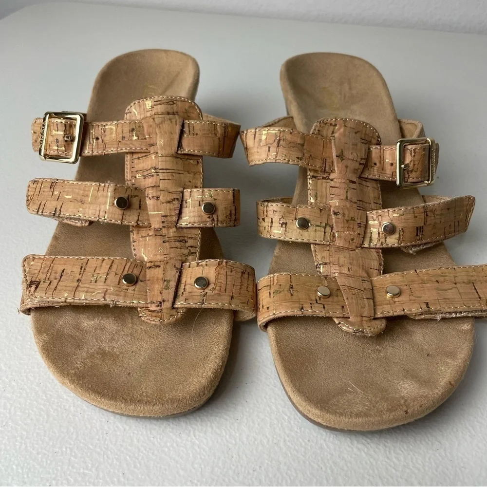 Vionic Tan Strappy Radia Cork Wedges Shoes Size 8